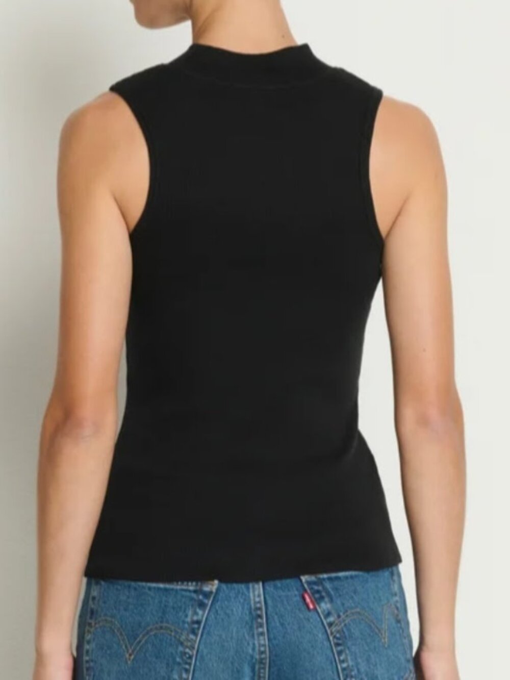 Nation Joan Ribbed Mock Neck Tank Top in Black 90s Minimalist Chic Women's S - Picture 4 of 10